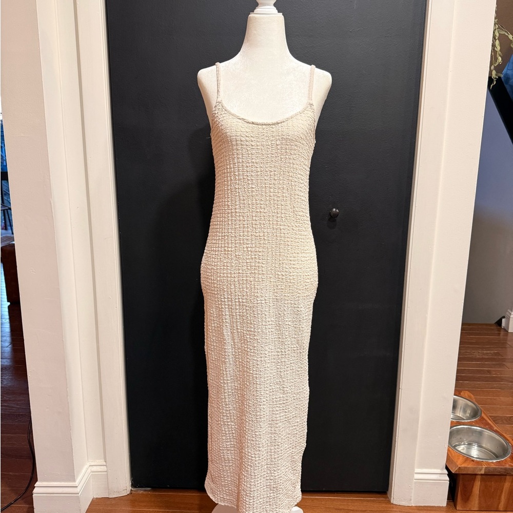 H&M Cream Textured Maxi Slip Dress